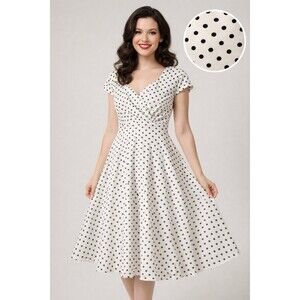 Bbonlinedress Polka Dot Swing Dress Womens L Retro Rockabilly Fit Flare Cotton